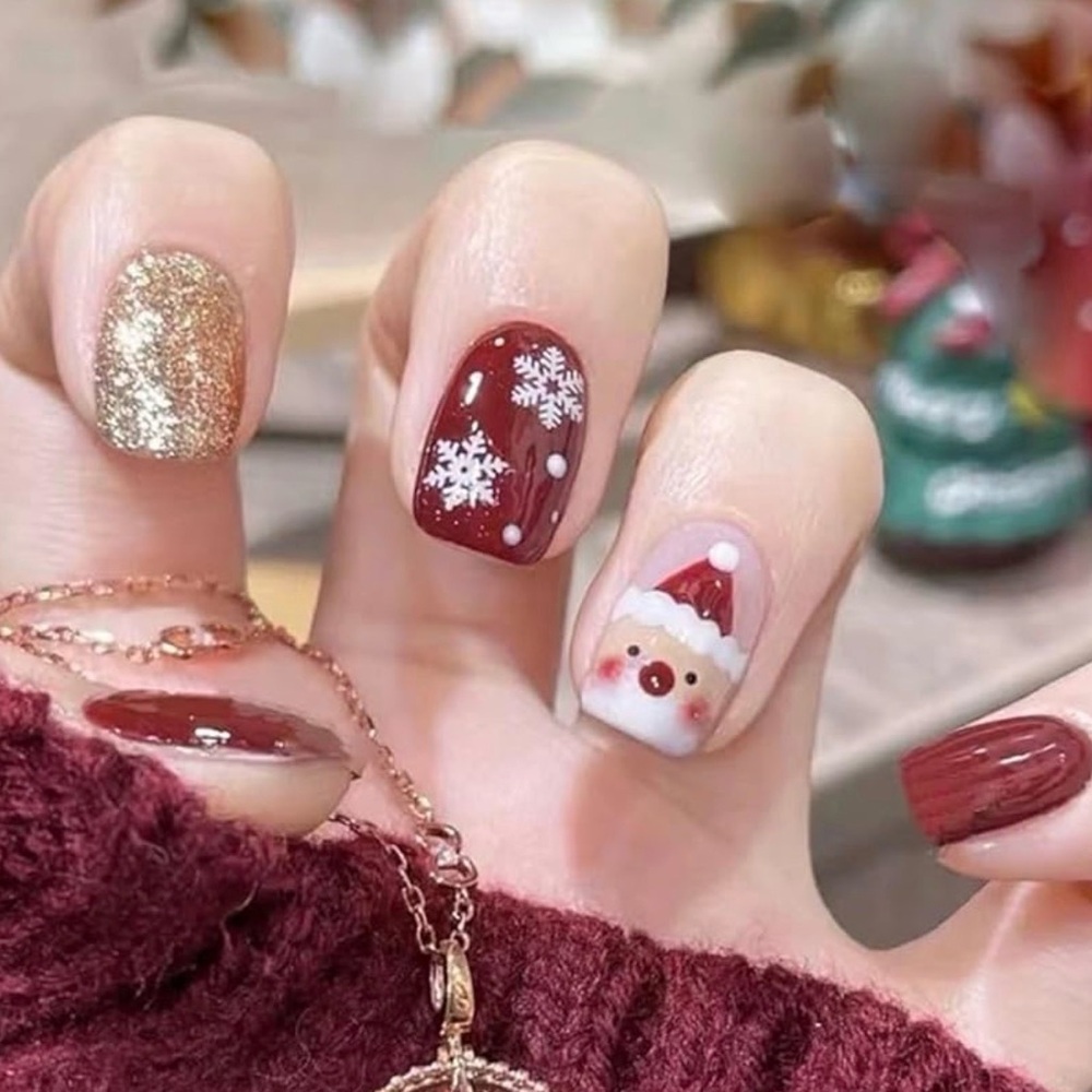 Festive Santa & Snowflake Press On Nails | Red & Gold Christmas Nails